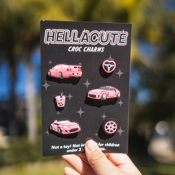 Pink JDM Car Shoe Charms: R34, Boba - Set of 6