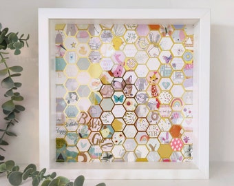 Unique Wedding / Birthday / Newborn Card Hexagon Collage Frame and Scrap Book