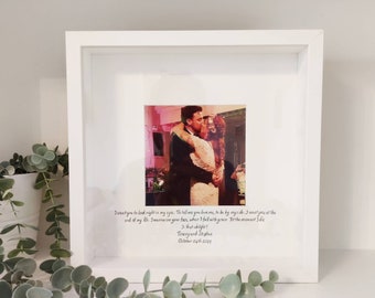 Handwritten wedding bride or groom speech box frame! Made to order. Personalised newlyweds, anniversary, first dance lyrics, vows box frame