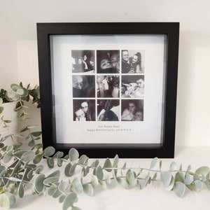 Schöner quadratischer personalisierter Erinnerungsfotorahmen im Insta-Stil. Raster aus 9 Fotos. Auf Bestellung.