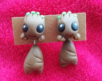 Stud Earrings --&gt; Rainbow (main and tail) White Unicorn /or/ Cute Plant Root- Stuck in your ears - Hand Made with clay - Galaxy Guardian