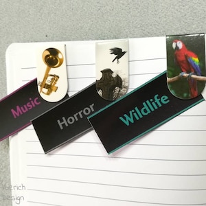 Magnetic Mini Bookmarks - Music, Horror and WildLife Themed - Grip the page! - Instruments, Notes, halloween, Creepy, Gore, Animals, Fauna