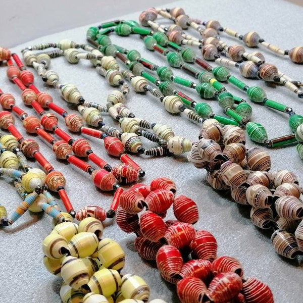 Paper Bead - Matching Necklace & Bracelet - Colorful and Eco Friendly African Styled Jewelry- Handmade and Hand Rolled, Recycled Paper Bead