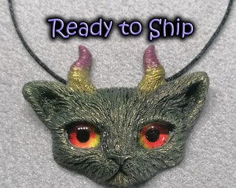 REAL EYES DIFFERENTSTYLES Ready 2 Ship - Feline Kitty Kitten Kathy Cats Necklaces - Meows n Hallows Everyday Purrs Jewelry Hand Made w resin