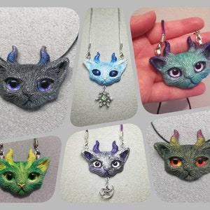 CUSTOM MADE FAUN Horned Kitten Necklace Devil Satan vs Lucifer - Cats n Halloween and Everyday Jewelry - Ready 2 Ship - Hand Made with resin
