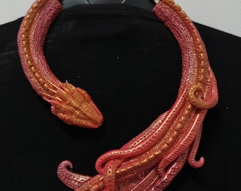 FIRE Magical Dragon Draper Scarf Necklace - Custom Made & Ready to go - Medieval Inspired Magical Creature a Fantastic Beast HandMade Resin
