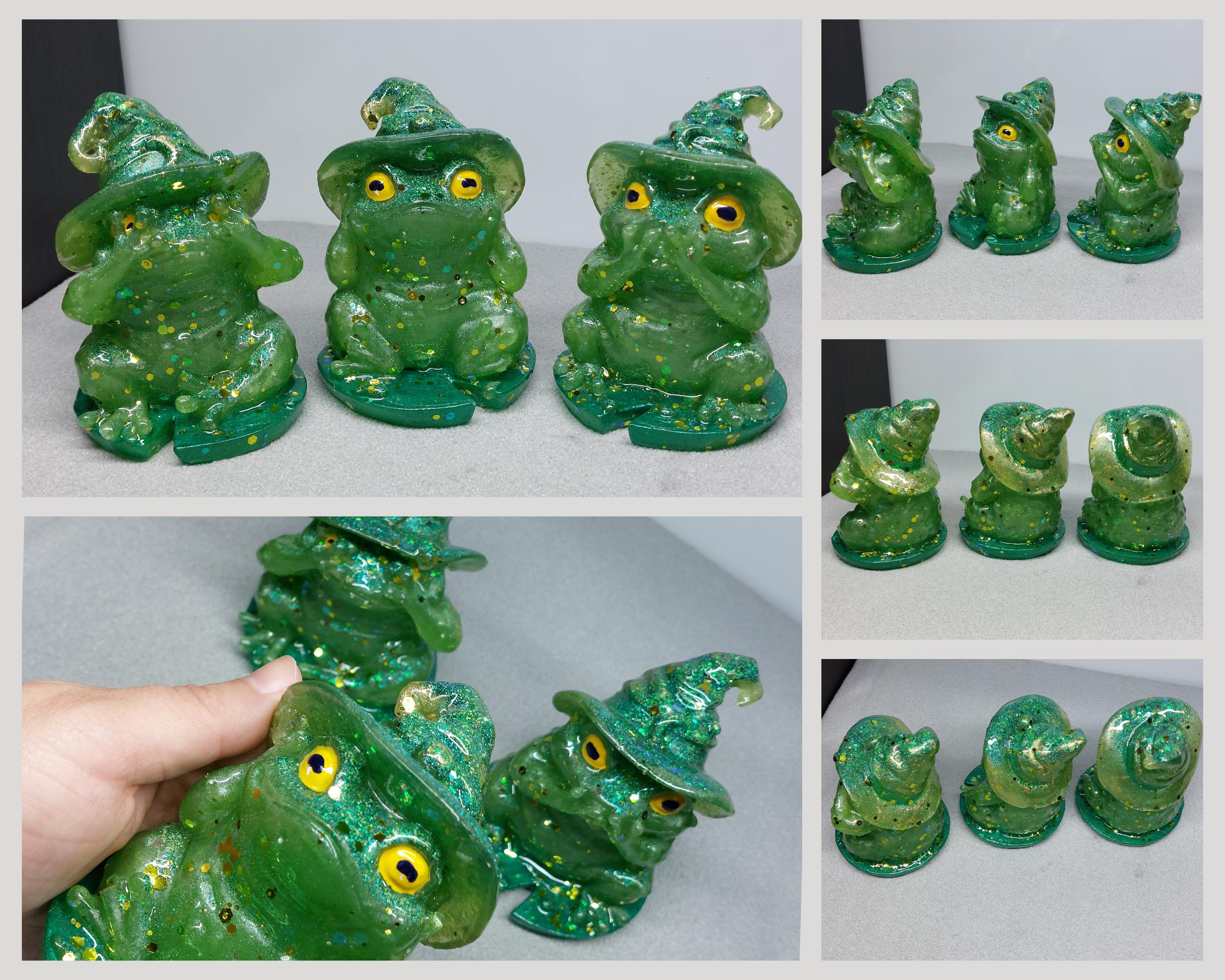 Three Hatted Wizard Toads - Green Frogs 10.3cm - See No Evil