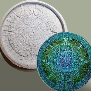 Azteekse/Mexicaanse kalender - SCHIMMEL of GEGOTEN - gegoten mal van 22 cm en 10 inch - precolumbiaans, Meso-Amerikaans, zonnesteen, xiuhpōhualli of tōnalpōhualli