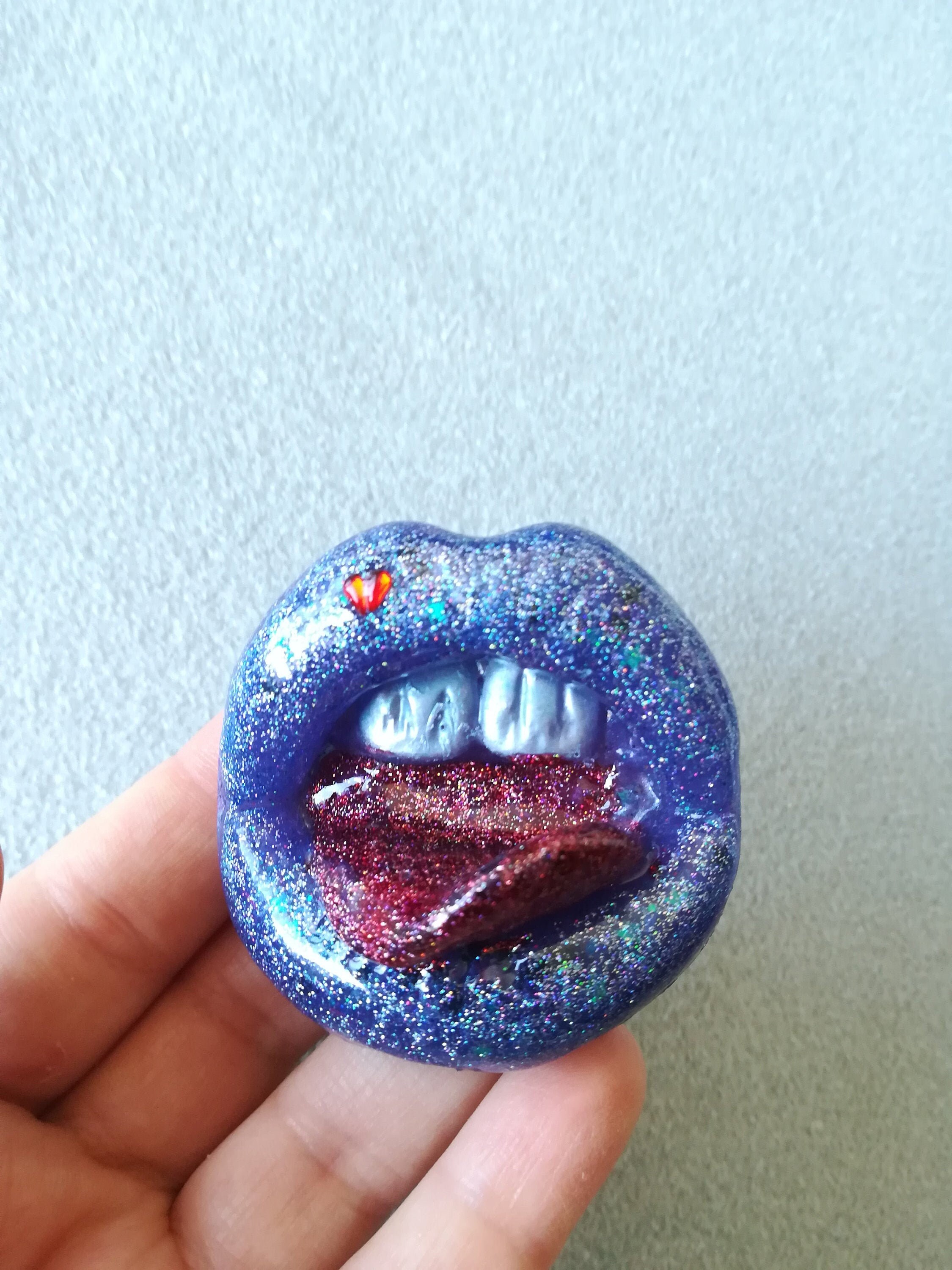 MOUTH LIPS With Tongue Out Necklace or Brooch Ready to Go & Custom Made