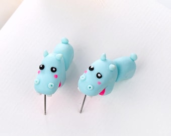 Blaue Nilpferd Ohrstecker - aus Resin