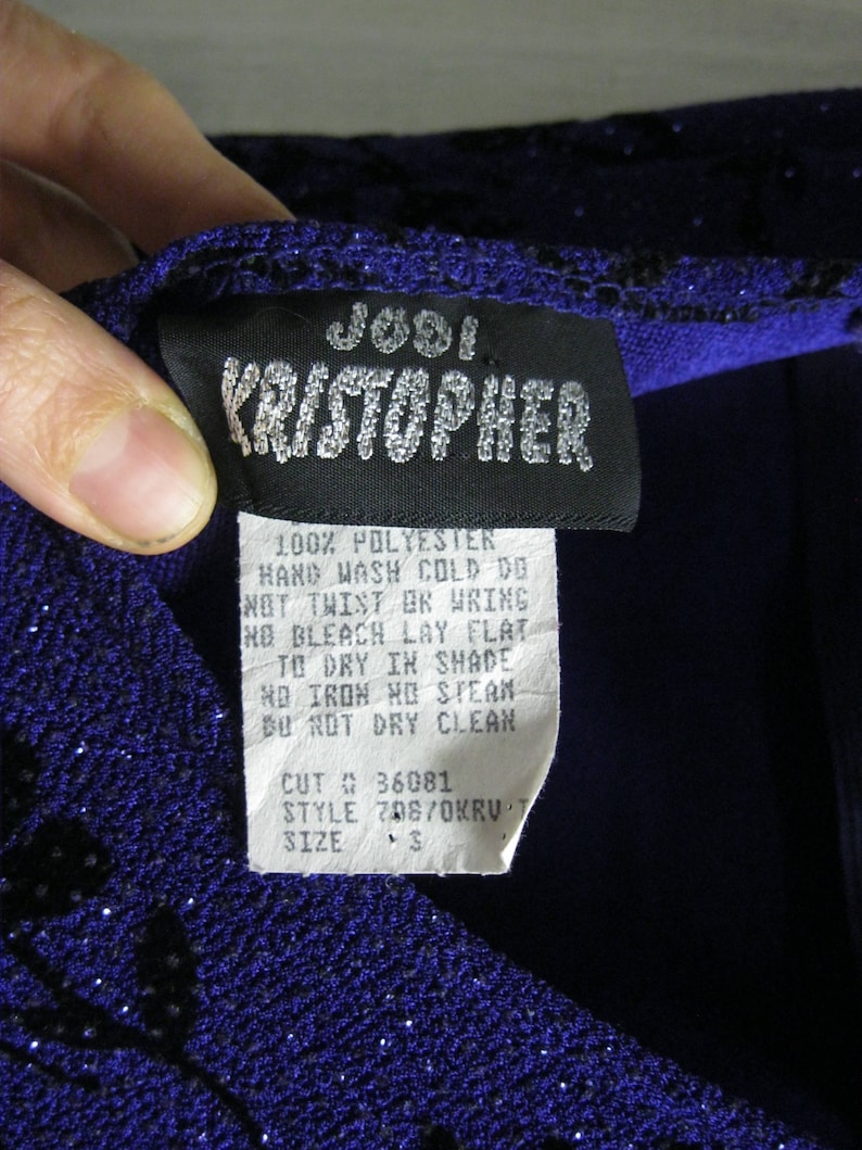 Spaghetti Strap Size 3 JODI KRISTOPHER Long Sparkly EveningCocktail Dress fits 46 Purple w Black Rose Print