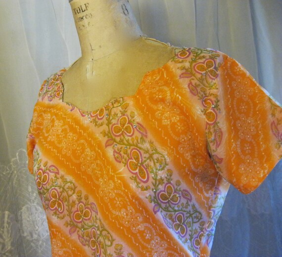 Indian KURTA - Summer Dress - Chiffon - Orange / … - image 5