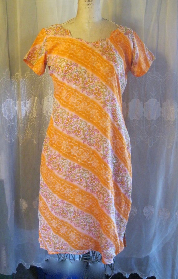 Indian KURTA - Summer Dress - Chiffon - Orange / … - image 1