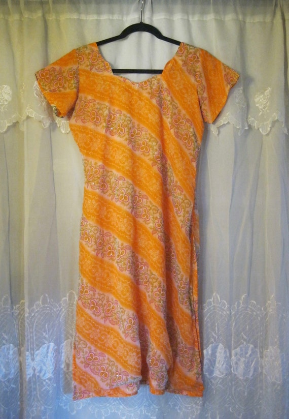 Indian KURTA - Summer Dress - Chiffon - Orange / … - image 3