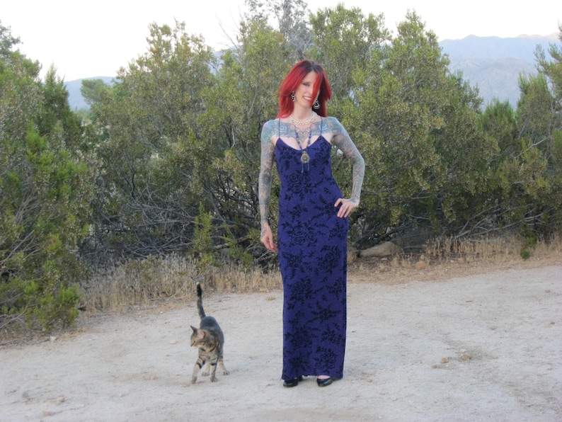 Spaghetti Strap Size 3 JODI KRISTOPHER Long Sparkly EveningCocktail Dress fits 46 Purple w Black Rose Print