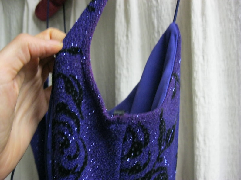 Spaghetti Strap Size 3 JODI KRISTOPHER Long Sparkly EveningCocktail Dress fits 46 Purple w Black Rose Print