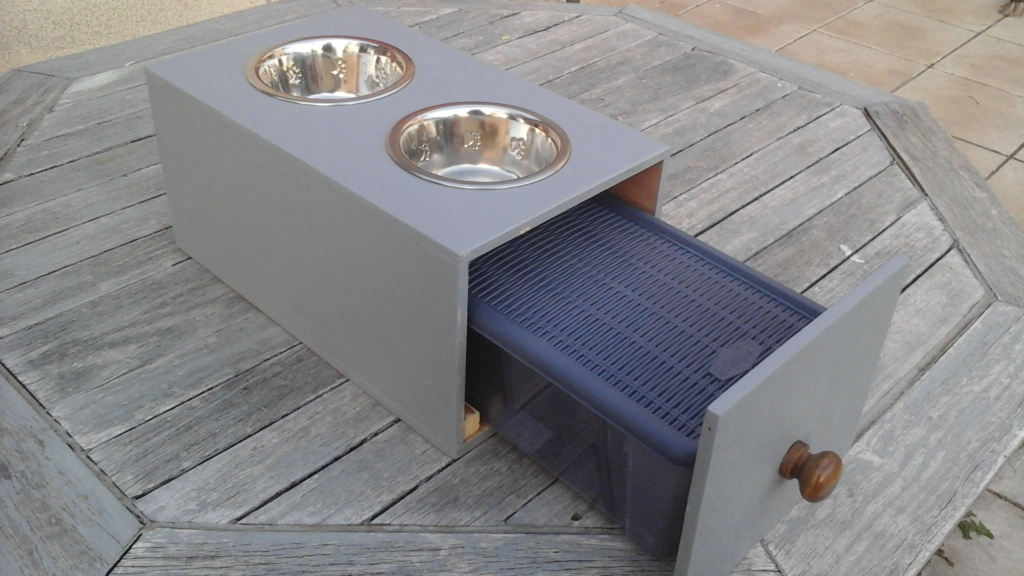 Wooden cat bowl door stainless steel cat bowl holder animal Etsy