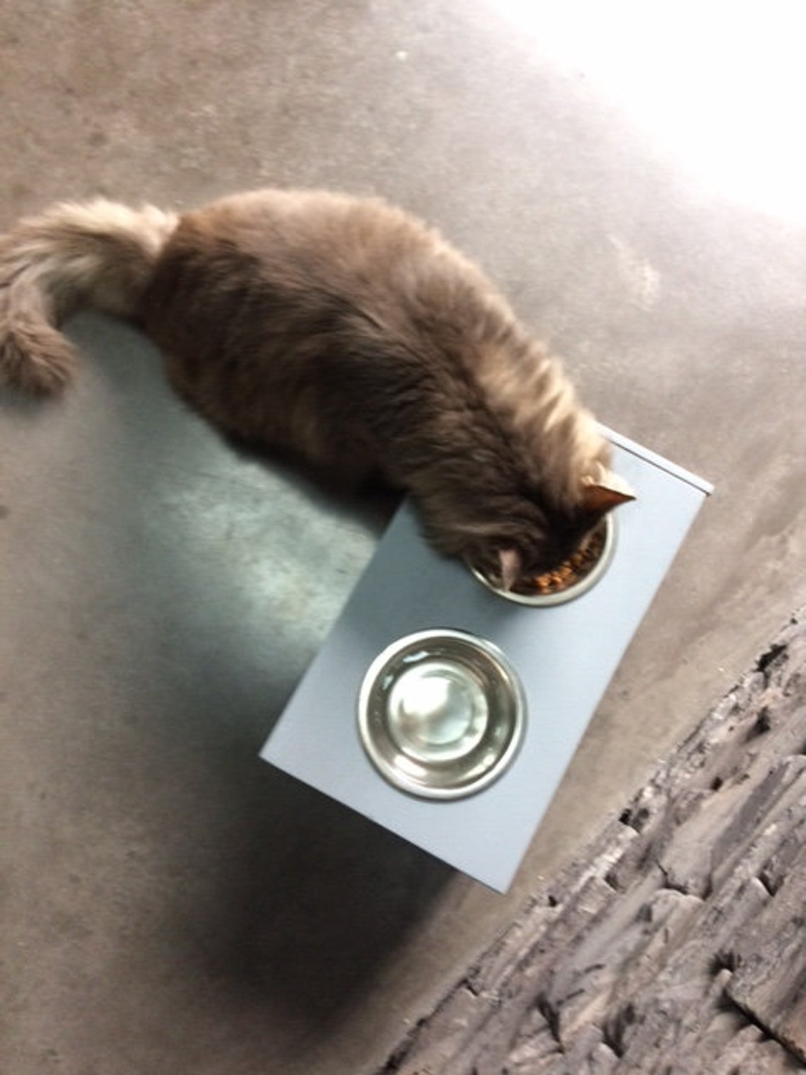 Wooden cat bowl door stainless steel cat bowl holder animal Etsy