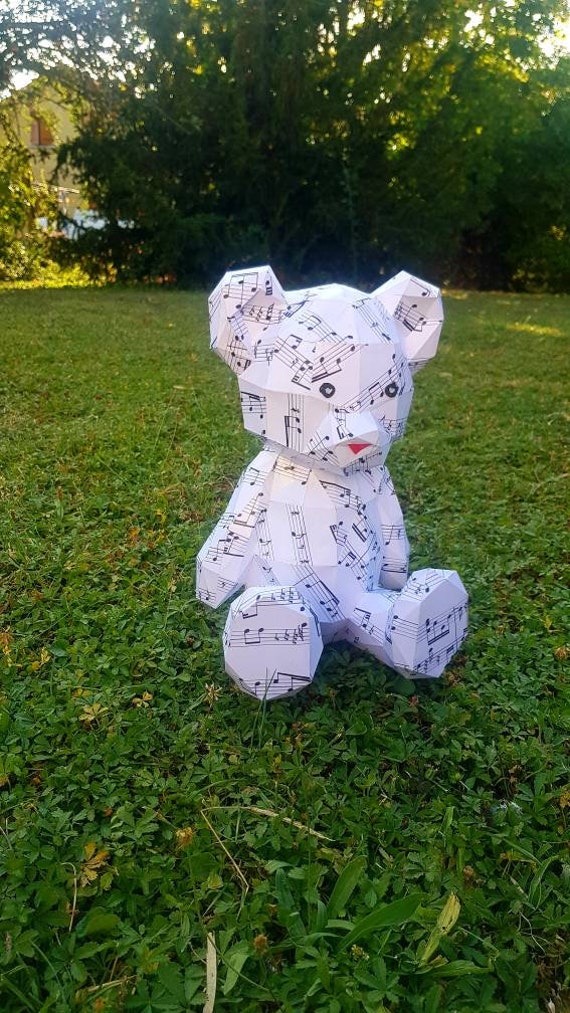 Ourson 30cm Papercraft Motif Musical Noir et Blanc, Sculture Décoration. Fete Liste de Naissance.