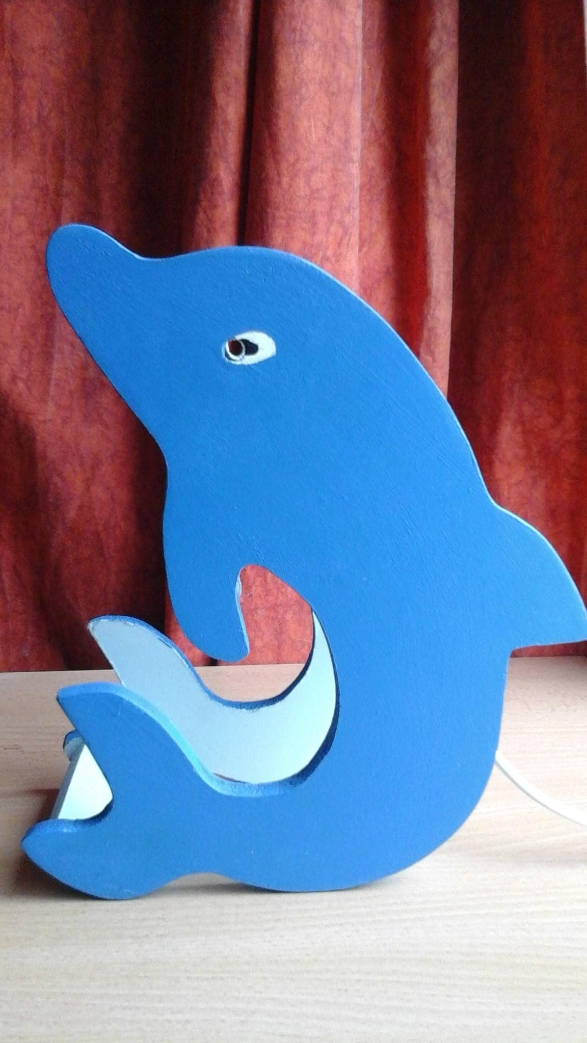 Lampe en Bois Bébé Dauphin Bleu, Lampe Bb , Lampe de Chevet, Personnalisable à Votre Nom, Made in Fr