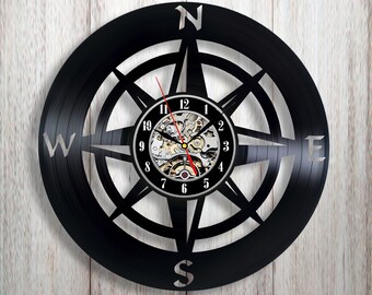 Compass Rose Wall Clock Nautical Navigation Vinyl Record Wall Clock Mariner Gift