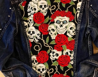 Levis Jacket // handmade jacket skull and roses