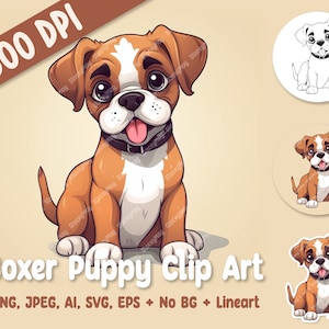 Kawaii Cute Boxer Puppy Dog Clip Art - High Resolution Digital Files