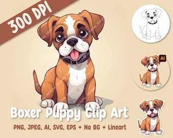 Kawaii Cute Boxer Puppy Dog Clip Art - High Resolution Digital Files