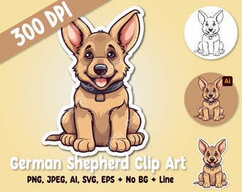 German Shepherd Alsation Clip Art - High Resolution PNG Digital Download