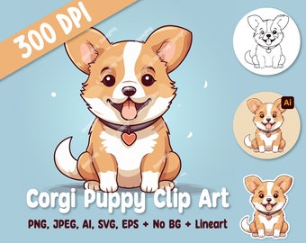 Cute Corgi Puppy Dog Clip Art - High Resolution Digital Files