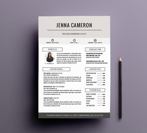 Stylish Creative Resume Cv Template For Word Fully Etsy