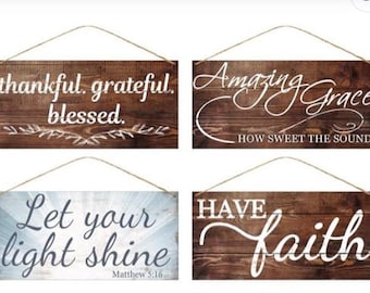 Amazing Grace, Blessed, Have Faith, Religious Tin Wreath Signs 12" x 6"