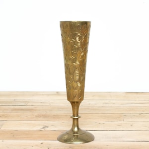 Antique Brass Indian Vase, Hand Etched