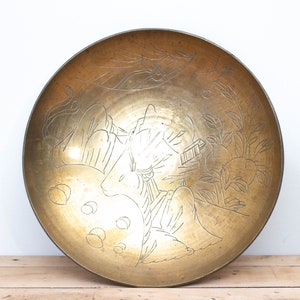 Vintage Etched Brass Dish, Handmade in China