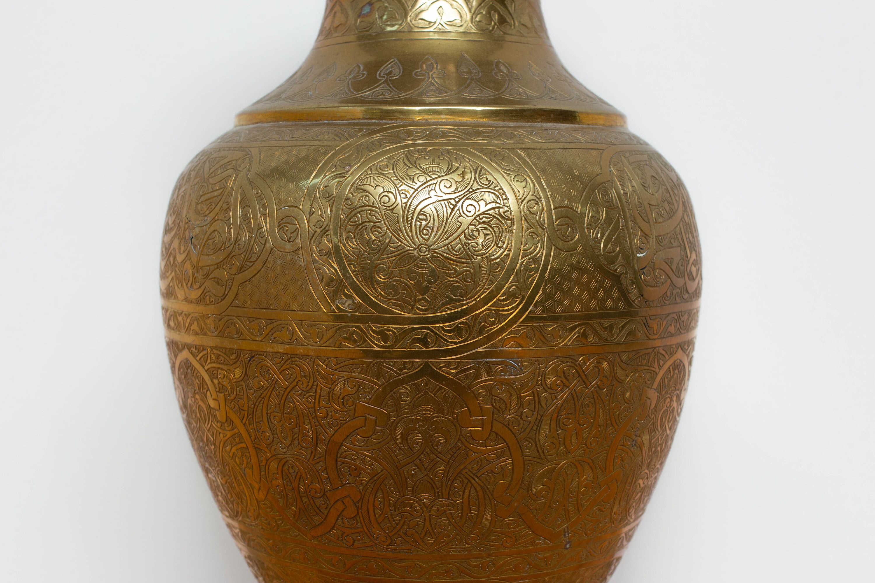 Vintage 36cm Brass Vase Hand Painted and Etched – Maravi