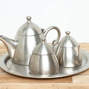 Mid-Century Modern Silver Teapot Set, Made in India