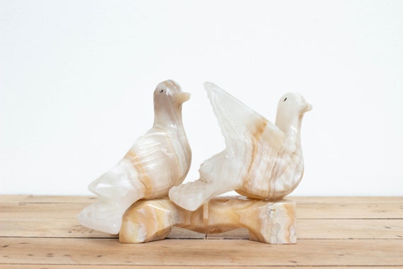 Vintage Onyx Sculpture, Pair of Birds, Hand-carved White Stone Figurines -   Canada