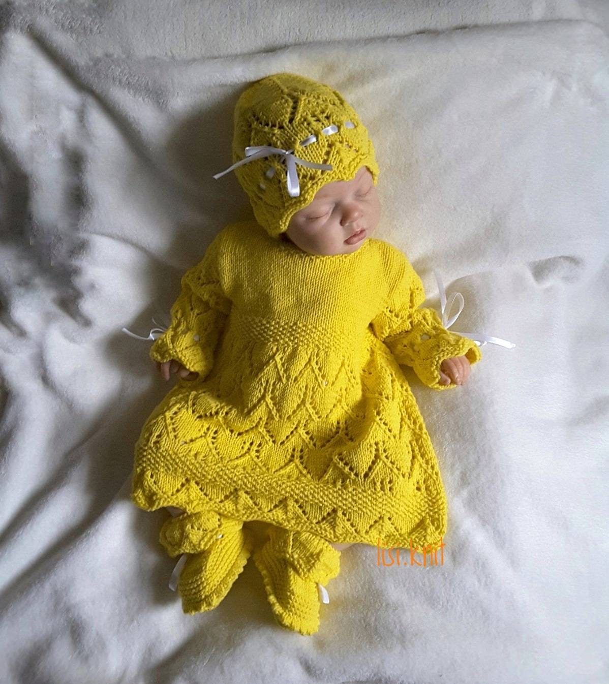 Hand Knit Baby Set Knitted baby clothes Knitted yellow baby Etsy