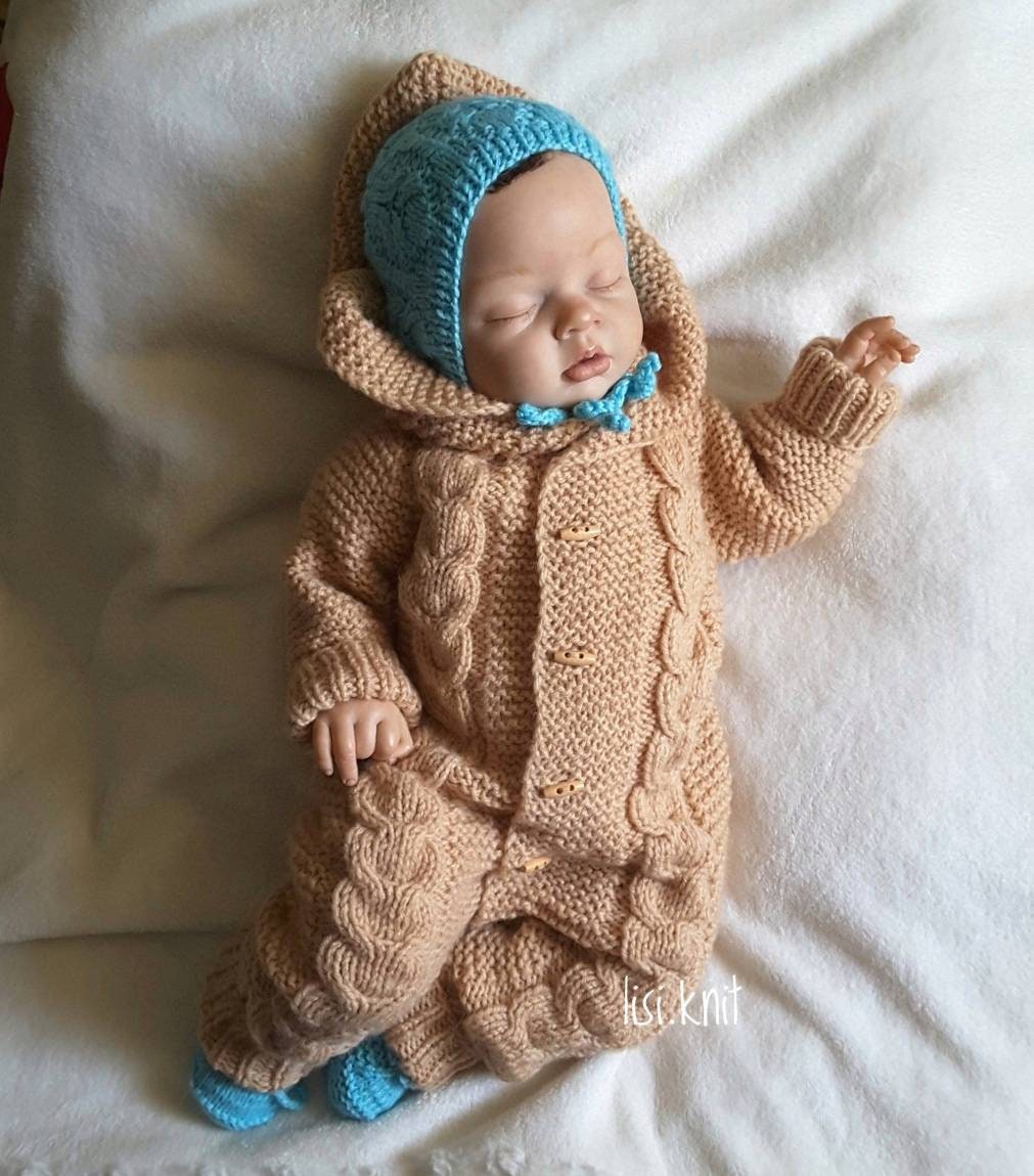 Newborn boy girl knitted romper set Beige knitted baby romper | Etsy