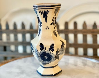Stunning Vintage Hand Painted Delft Blue and White Vase; Collectible Delftware; Vintage Handpainted Delft Blue Hexagon Vase; Made in Holland