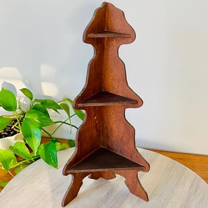 Antique Hand Carved Wooden Corner Knick Knack Shelf; Vintage Wood Wall Corner Display Shelf; Three Tier Wood Shelf; Kitchen Shelf