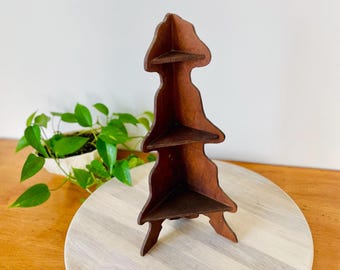 Hand Carved Wood Corner Shelf: 3-Tier Vintage Display