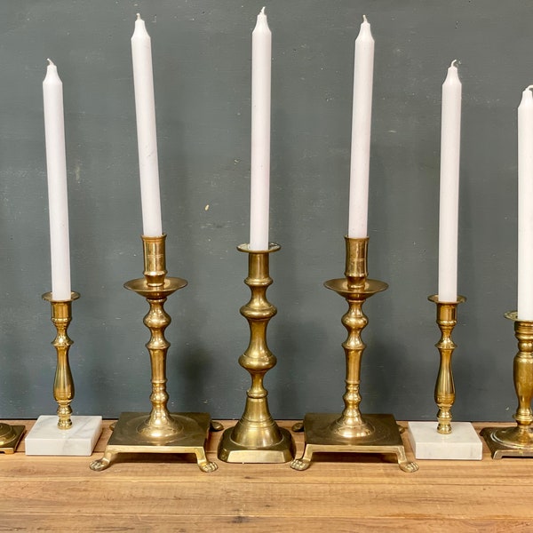 Boho Curated Brass Candleholder Collection; Vintage Eclectic Brass Candleholder Collection; Vintage Brass Candlestick Holder Collection