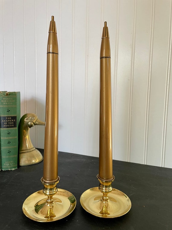Pair of vintage brass mid century modern candlestick holders
