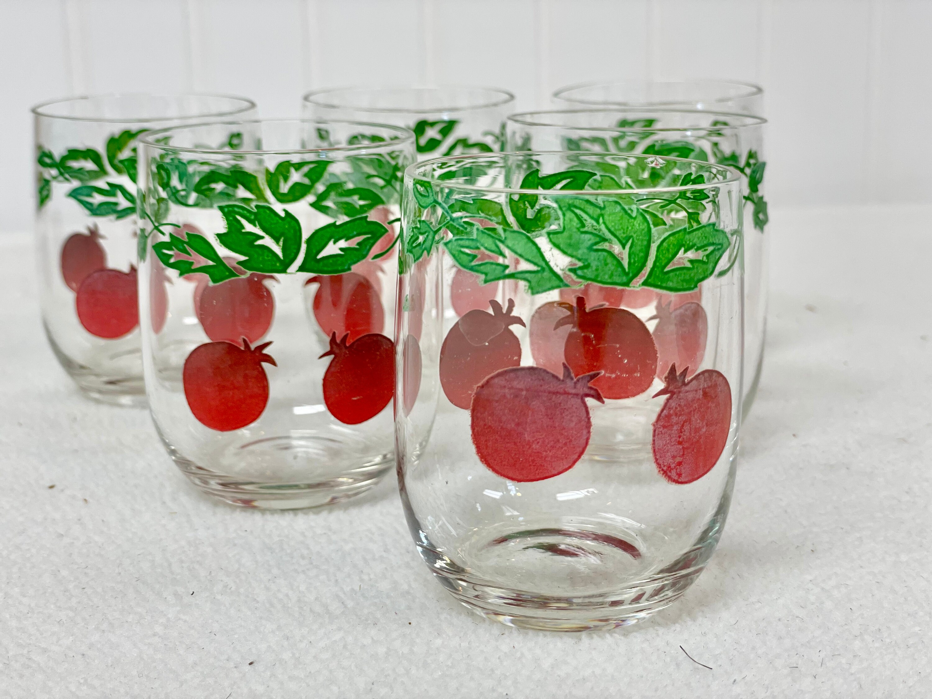 Set of Six Mid Century Juice Glasses Vintage Tomato Juice Etsy