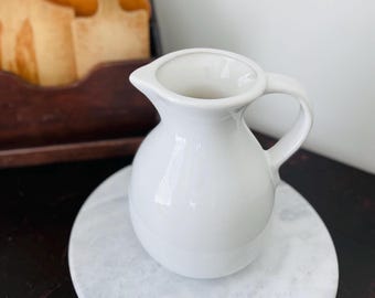 Vintage Harris Pottery Pitcher Vase: White Farmhouse Stoneware