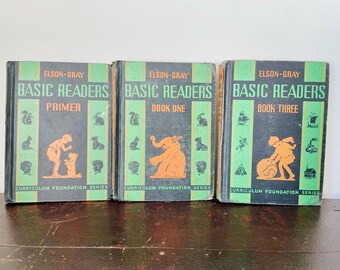 Vintage Elson Gray Reader Book Set: Antique Green Decorative Book Stack