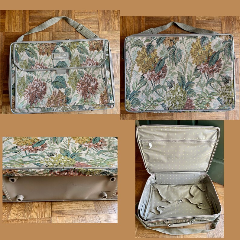 RARE Four Piece Vintage Diane Von Furstenberg Floral Tapestry Luggage Set 1980s DVF Tapestry Luggage Set Carry On Garment Bag Suiter image 6