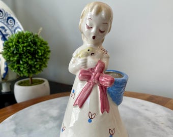 Vintage DeLee Pottery Planter: "Sally" Eyelash Girl Figurine Vase
