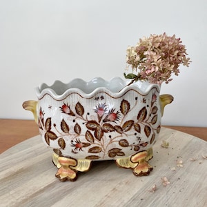 Vintage Wong Lee Porcelain Jardiniere, Napoleon III Style Footed Planter, Chinoiserie Decor